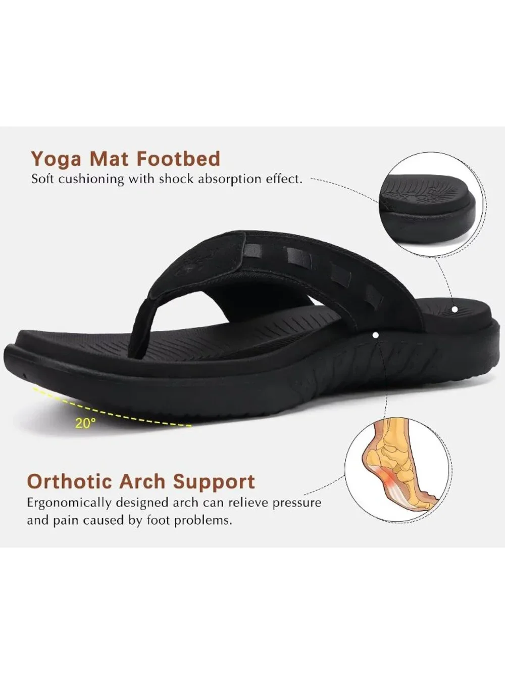 Men's Brown Fashion Arch Support Flip Flops Comfort Orthotic Thong Sandal Shoes